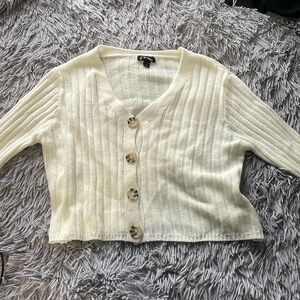 White cropped button up sweater